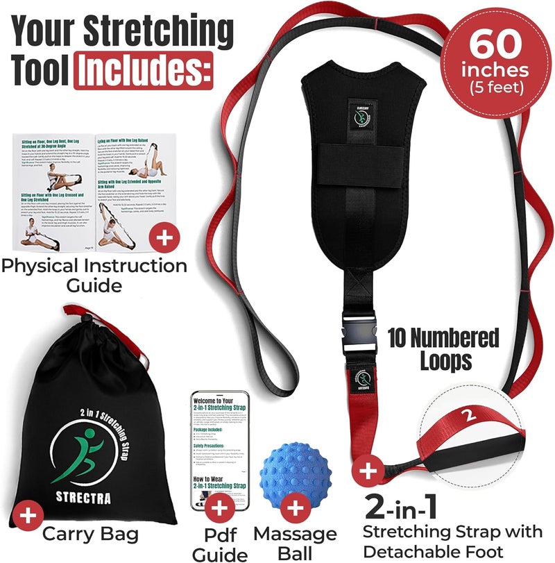 STRECTRA Stretch Strap with Loops Physical Therapy - Full Body Exercise Straps for Stretching with Detachable Foot - Leg & Calf Stretcher for Plantar Fasciitis, Physical Therapy, Pain Relief, and Flexibility - Image 2